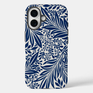 Coque Pour iPhone 16 motif floral bleu avec feuilles et fleurs diverses