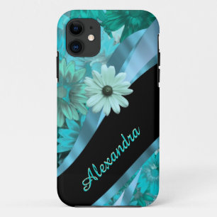 Coque iPhone 11 Motif floral bleu de joli aqua personnalisé