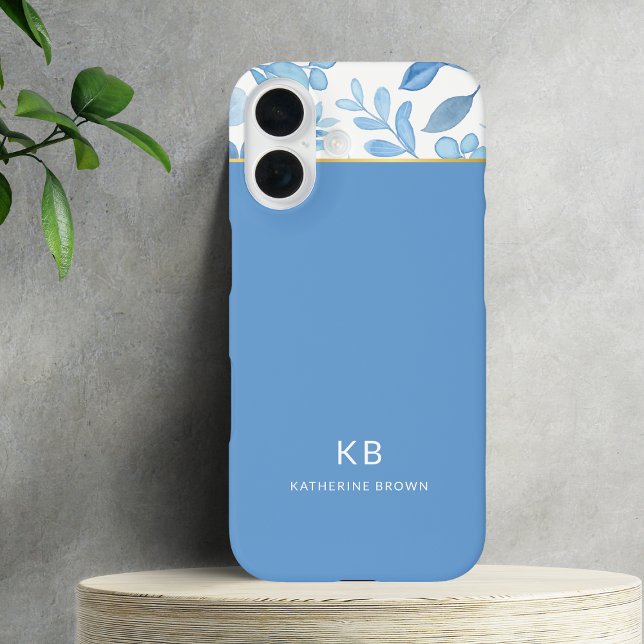 Coques Case-Mate iPhone Motif floral bleu élégant moderne  (Créateur téléchargé)