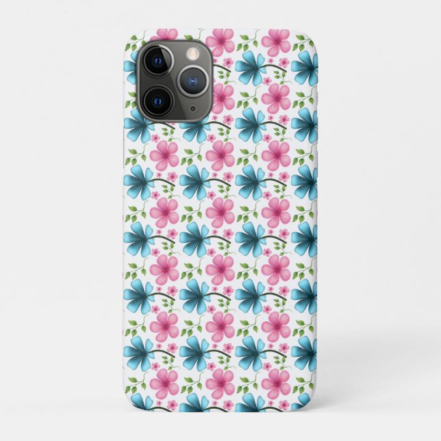 Coques Case-Mate iPhone Motif floral bleu et rose  (Dos)