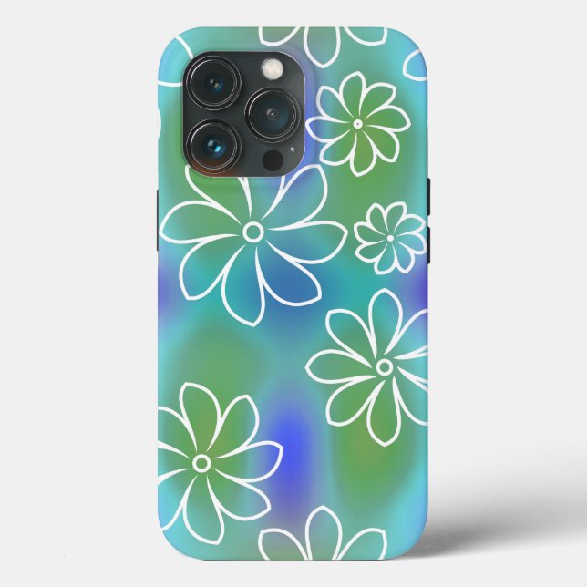 Coques Case-Mate iPhone Motif floral bleu et vert (Verso)