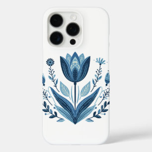 Coque iPhone 16 Pro Motif floral bleu folk