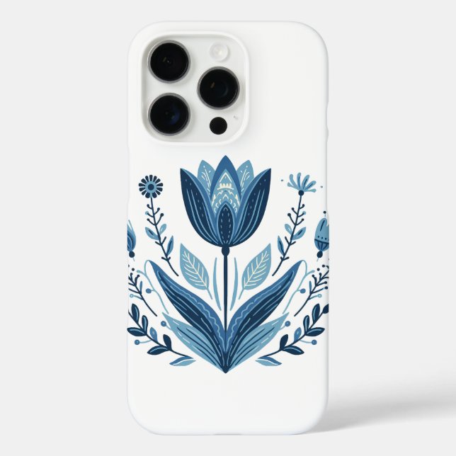 Coques Case-Mate iPhone Motif floral bleu folk (Verso)