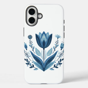 Coque Pour iPhone 16 Plus Motif floral bleu folk