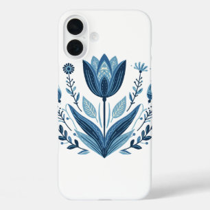 Coque Pour iPhone 16 Plus Motif floral bleu folk