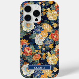 Coque Case-Mate iPhone Motif floral bleu japonais monogrammé