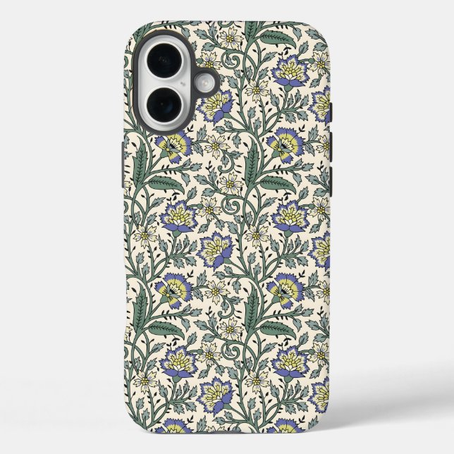 Coques Case-Mate iPhone Motif floral bleu, jaune et blanc sans couture (Verso)