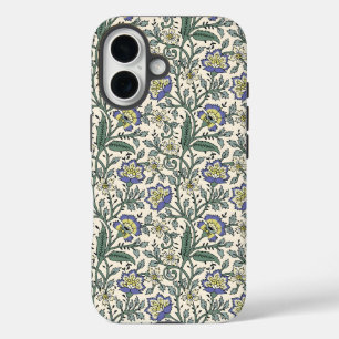 Coque Pour iPhone 16 Motif floral bleu, jaune et blanc sans couture