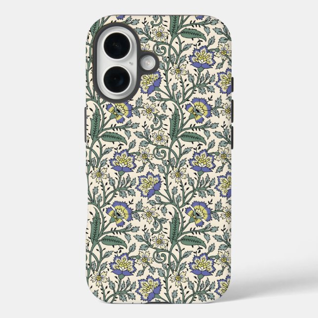 Coques Case-Mate iPhone Motif floral bleu, jaune et blanc sans couture (Verso)