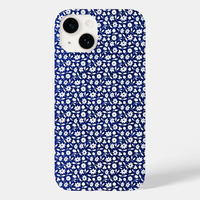 Coques Case-Mate iPhone Motif floral bleu marine et blanc (Verso)