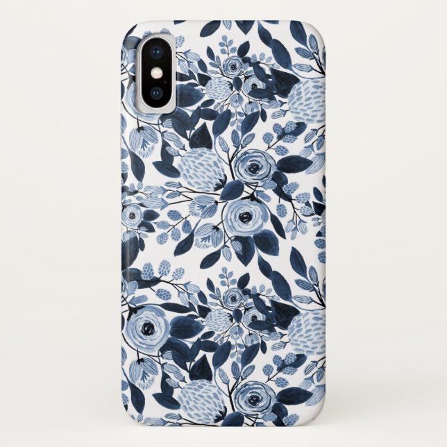 Coques Case-Mate iPhone Motif floral bleu marine Pastel (Dos)