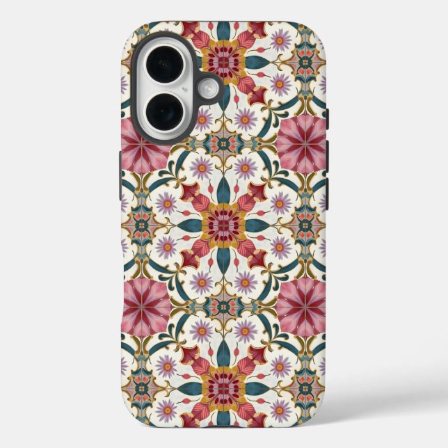 Coques Case-Mate iPhone Motif floral boho en rouge, rose et sarcelle (Verso)