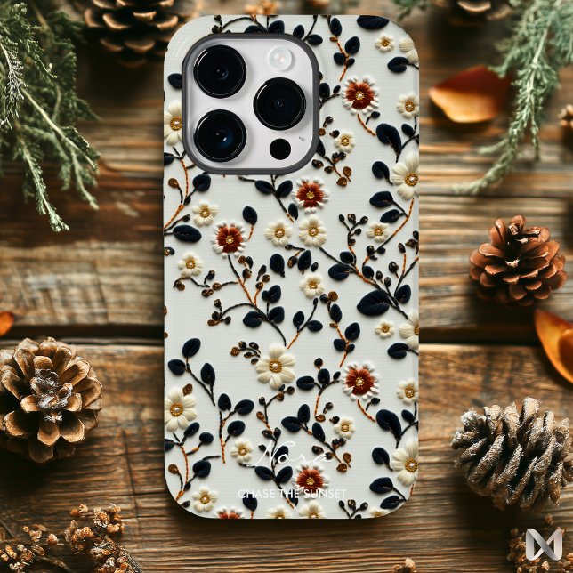 Coques Case-Mate iPhone Motif Floral Botanique Brodé Élégant (Créateur téléchargé)