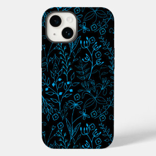 Coque Case-Mate iPhone Motif floral classique mono ton bleu.A07 Black BG
