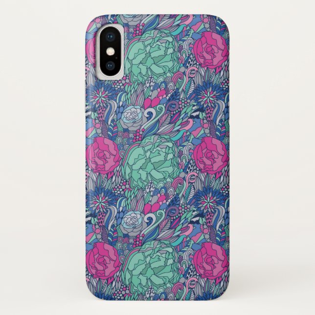 Coques Case-Mate iPhone Motif floral coloré à doodle (Dos)