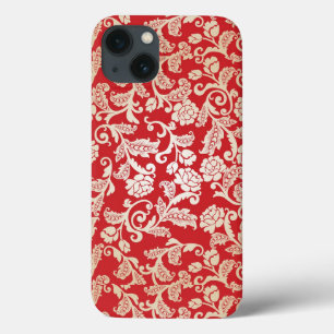Etui iPhone 13 Motif floral d'arrière - plan de damassé