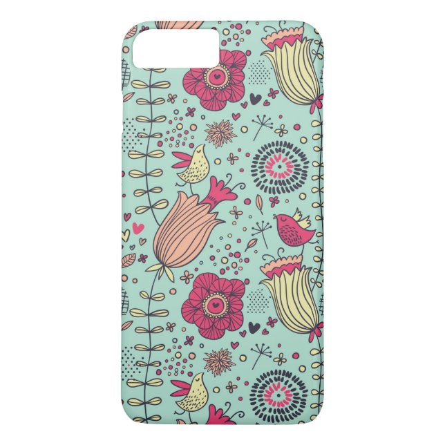Coques Case-Mate iPhone Motif floral de bande dessinée avec des oiseaux (Dos)