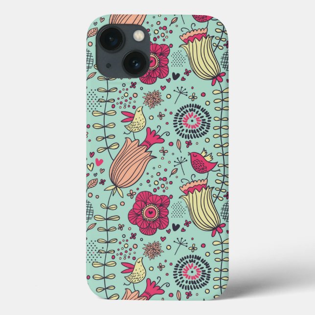 Coques Case-Mate iPhone Motif floral de bande dessinée avec des oiseaux (Verso)