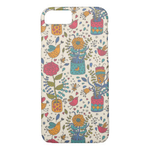 Coque iPhone 7 Motif floral de bande dessinée avec les oiseaux 2