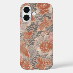 Coque Pour iPhone 16 Motif floral de chinoiserie Coral Koi