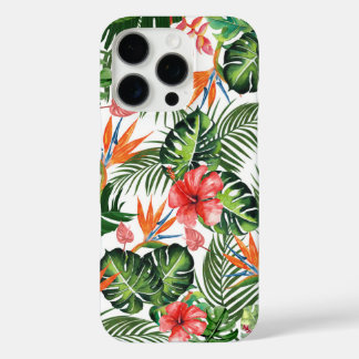 Coque iPhone 16 Pro Motif floral de verdure tropicale à l'aquarelle