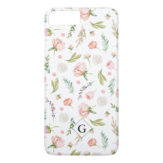 Coques Case-Mate iPhone Motif floral d'été rose | Monogramme (Dos)