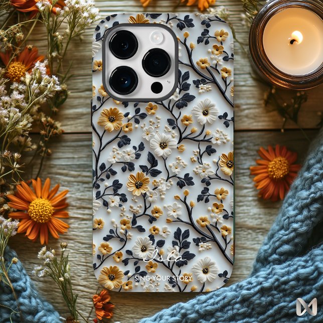 Coques Case-Mate iPhone Motif floral doré brodé élégant (Créateur téléchargé)
