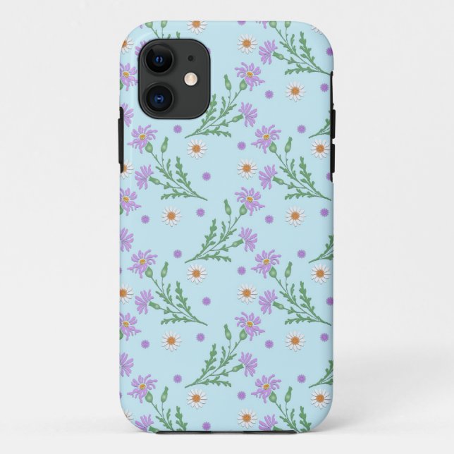 Coques Case-Mate iPhone Motif floral doux lavande et bleu pâle (Dos)