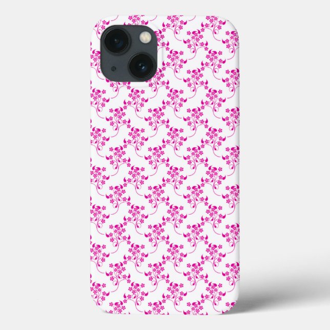 Coques Case-Mate iPhone Motif floral doux rose vif sur blanc (Verso)