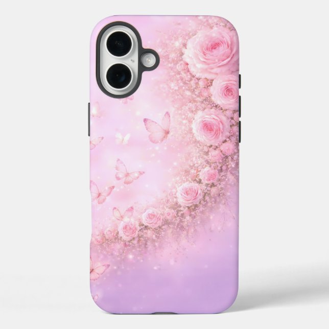Coques Case-Mate iPhone Motif floral doux – Roses roses tendres avec doux  (Verso)