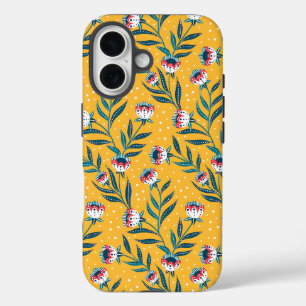 Coque Pour iPhone 16 Motif floral élégant avec des points et des feuill