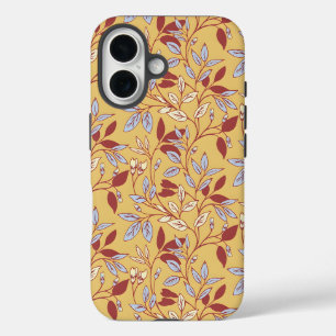 Coque Pour iPhone 16 Motif floral élégant avec feuilles rouges et bleue
