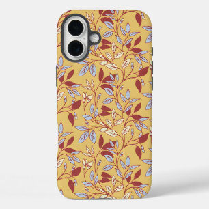 Coque Pour iPhone 16 Plus Motif floral élégant avec feuilles rouges et bleue