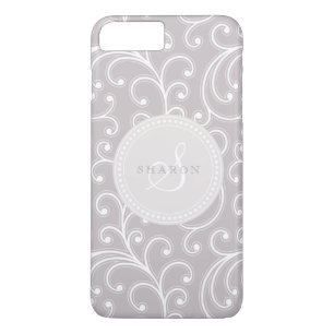 Etui iPhone Case-Mate Motif floral élégant girly gris blanc monogramme