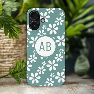 Coque Pour iPhone 16 Motif Floral Féminin Moderne avec Monogramme Perso
