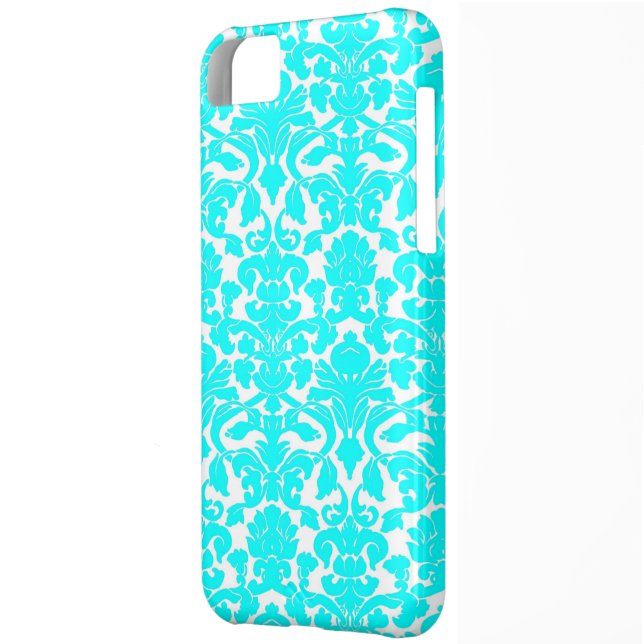 Coques Case-Mate iPhone Motif floral fleuri de damassé d'Aqua (Dos gauche)