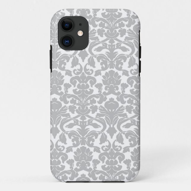 Coques Case-Mate iPhone Motif floral fleuri de damassé de gris argenté (Dos)
