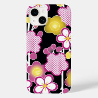 Motif floral Fleurs roses et jaunes rétro amusant