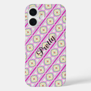 Coque Pour iPhone 16 Motif floral géométrique rose et or chic
