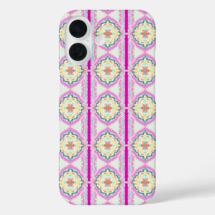 Coque Pour iPhone 16 Motif floral géométrique rose et or chic