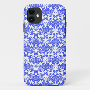 Coque Case-Mate Pour iPhone Motif floral girly bleu de damassé et blanc