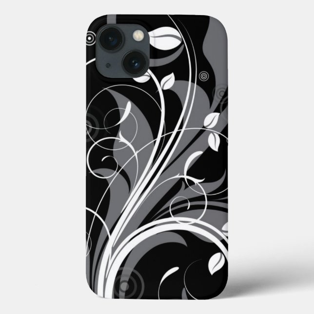Coques Case-Mate iPhone Motif floral gris sur le noir (Verso)