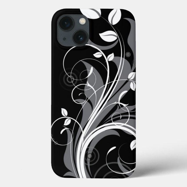 Coques Case-Mate iPhone Motif floral gris sur le noir (Verso)