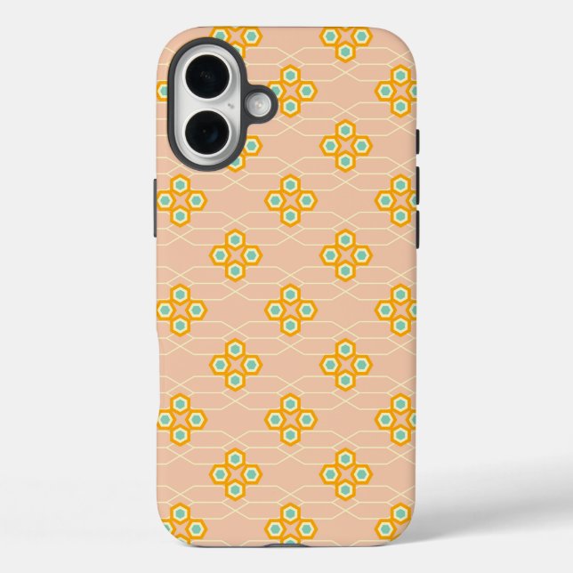 Coques Case-Mate iPhone Motif floral hexagonal sur fond pêche (Verso)