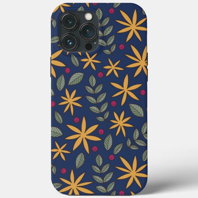 Coques Case-Mate iPhone Motif floral jaune élégant sur fond bleu (Verso)