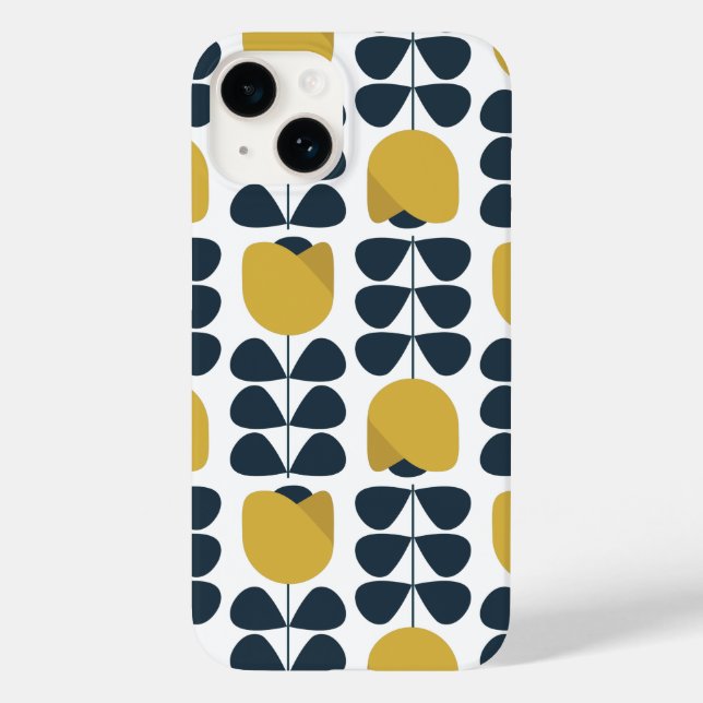 Coques Case-Mate iPhone Motif floral jaune et marine rétro (Verso)