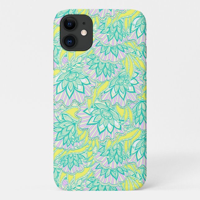 Coques Case-Mate iPhone Motif floral jaune vert mou (Dos)