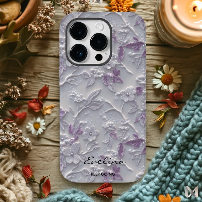 Coques Case-Mate iPhone Motif floral lavande brodé élégant (Créateur téléchargé)