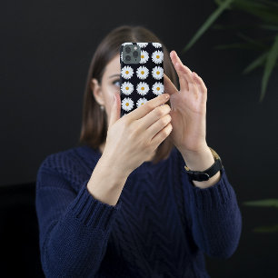 Coque Pour iPhone 16 Motif floral marguerrier blanc sur noir