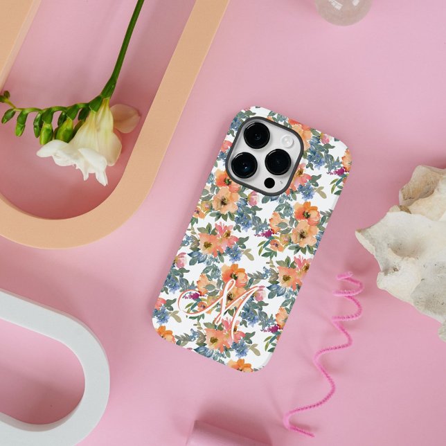 Coques Case-Mate iPhone Motif floral moderne à l'aquarelle Monogramme M (Créateur téléchargé)